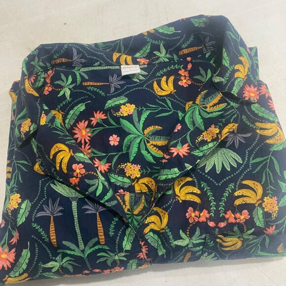 Old Navy Long-Sleeve Button Up Shirt Size L Blue Tropical Banana & Floral Print - Picture 11 of 14
